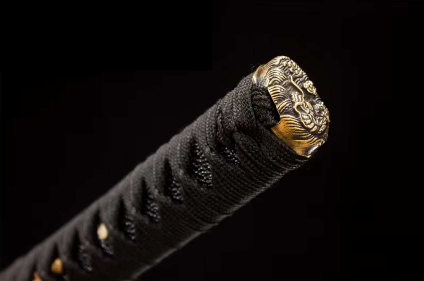 Katana Orochi 9505021 — acier damassé forgé à la main, saya sculptée dragon et tsuba dorée — Atelier Katana