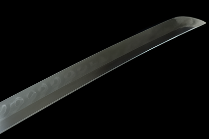 Katana Hanagin SS554 — trempé à l'argile, hamon réel, saya gravée à motifs floraux incrustés de nacre — Atelier Katana