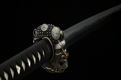 Katana Bushō SS432 — forgé et poli à la main, hamon réel, tsuba samouraï bicolore or et argent — Atelier Katana