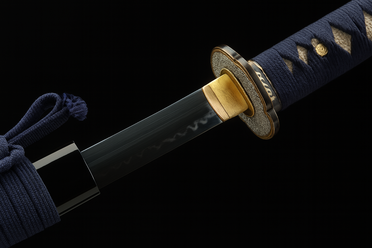 Katana Musha SS370 — acier T10 trempé à l'argile avec hamon réel et lame pleine soie — Atelier Katana