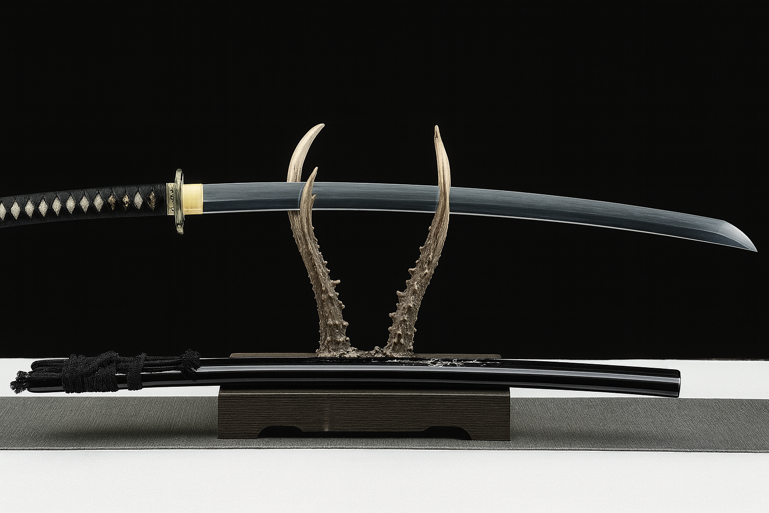 Katana Tamashii SS429 — trempé à l'argile avec hamon réel et saya incrustée de nacre gravée — Atelier Katana