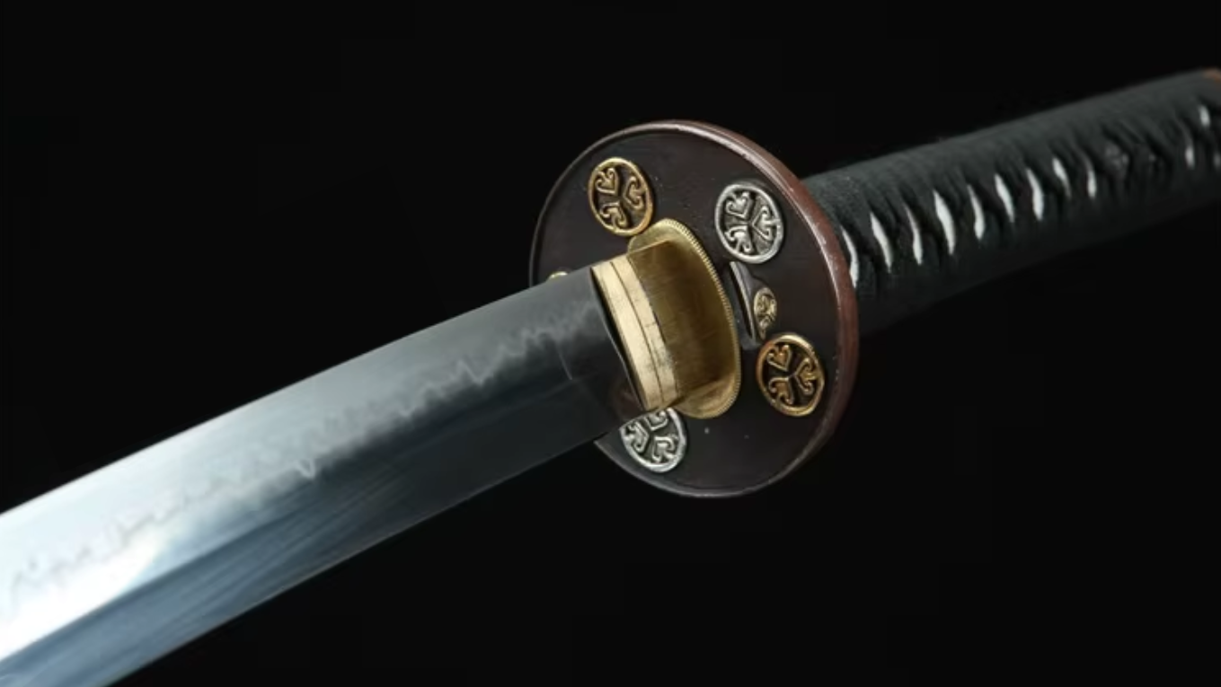 Katana Gingetsu SS428 — forgé et poli à la main, hamon réel, tsuba plaquée or et argent — Atelier Katana